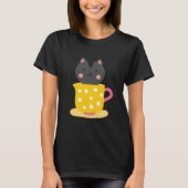 Kat in teacup-cartoon op munt t-shirt (Voorkant)