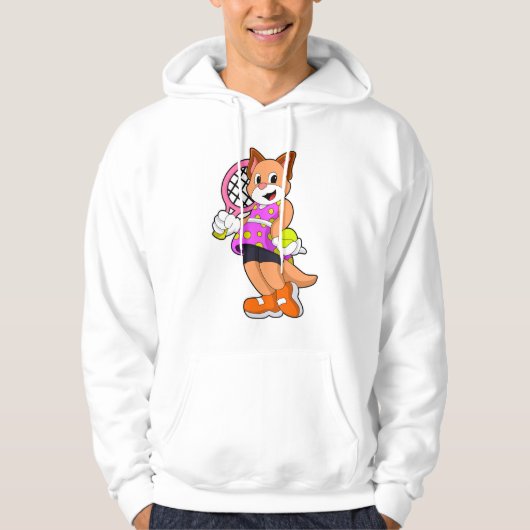 Kat in Tennis met Tennis racket Hoodie (Voorkant)