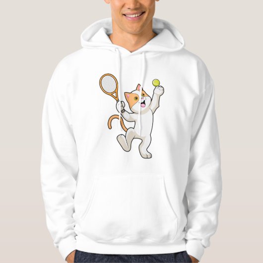 Kat in Tennis met Tennis racket Hoodie (Voorkant)