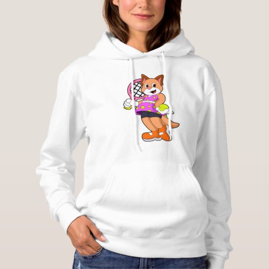 Kat in Tennis met Tennis racket Hoodie (Voorkant)