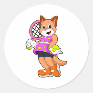 Kat in Tennis met Tennis racket Ronde Sticker