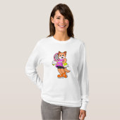 Kat in Tennis met Tennis racket T-shirt (Voorkant volledig)