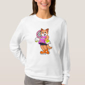 Kat in Tennis met Tennis racket T-shirt (Voorkant)