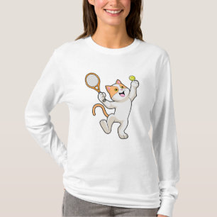 Kat in Tennis met Tennis racket T-shirt