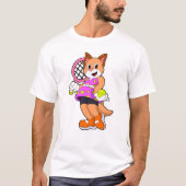 Kat in Tennis met Tennis racket T-shirt (Voorkant)