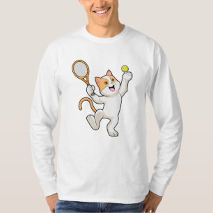 Kat in Tennis met Tennis racket T-shirt
