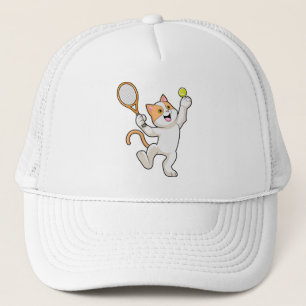 Kat in Tennis met Tennis racket Trucker Pet