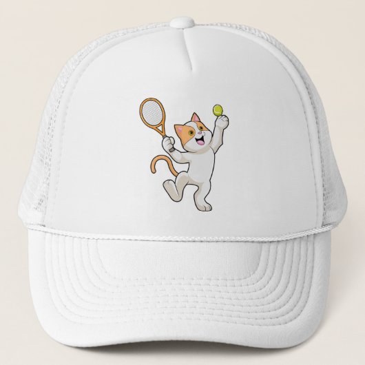 Kat in Tennis met Tennis racket Trucker Pet (Voorkant)