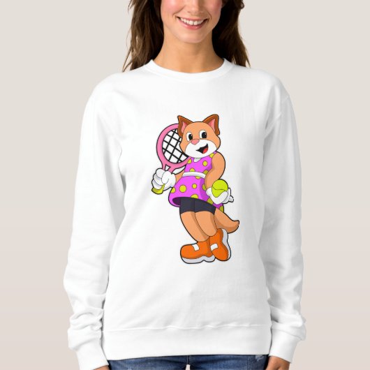 Kat in Tennis met Tennis racket Trui (Voorkant)