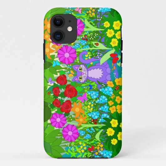 Kat in tuinbouwkundige kunstbloemen Case-Mate iPhone case (Achterkant)