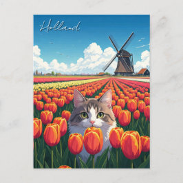 Kat in Tulpenvelden Holland Nederland Briefkaart
