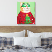 Kat in Ugly kerstSweater Canvas Afdruk (Insitu (Slaapkamer))
