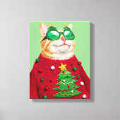 Kat in Ugly kerstSweater Canvas Afdruk (Voorkant)