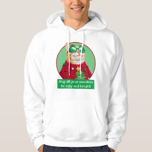 Kat in Ugly kerstSweater Hoodie (Voorkant)