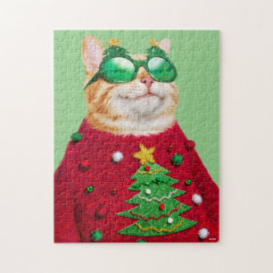 Kat in Ugly kerstSweater Legpuzzel