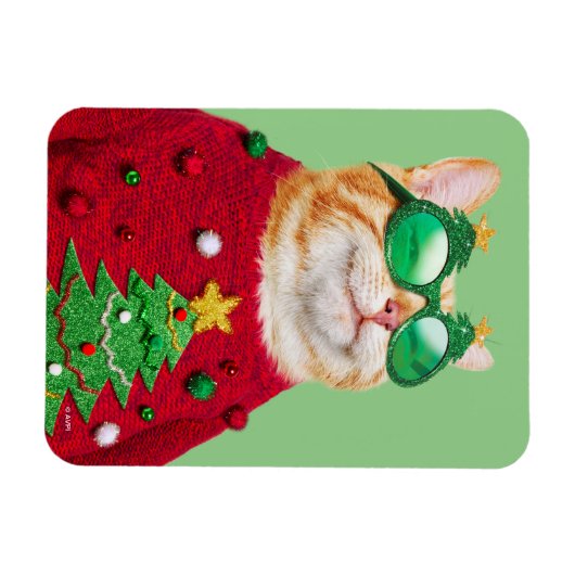 Kat in Ugly kerstSweater Magneet (Horizontaal)