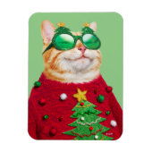 Kat in Ugly kerstSweater Magneet (Verticaal)