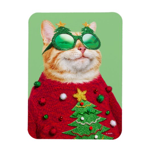 Kat in Ugly kerstSweater Magneet (Verticaal)