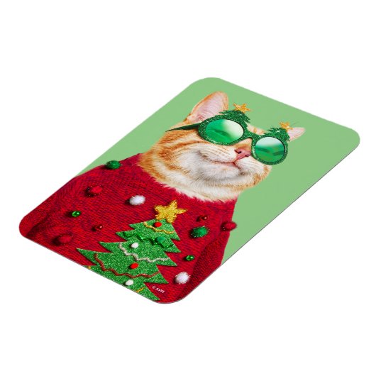 Kat in Ugly kerstSweater Magneet (Linkerzijde)