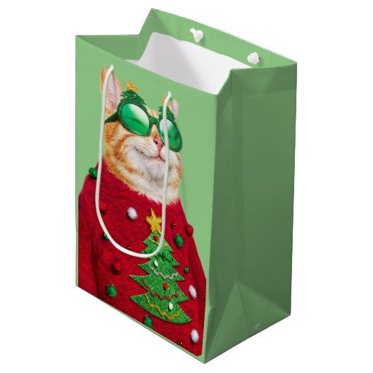 Kat in Ugly kerstSweater Medium Cadeauzakje (Voorkant Gekanteld)