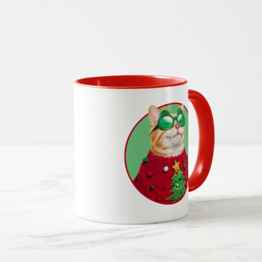 Kat in Ugly kerstSweater Mok (Voorkant rechts)