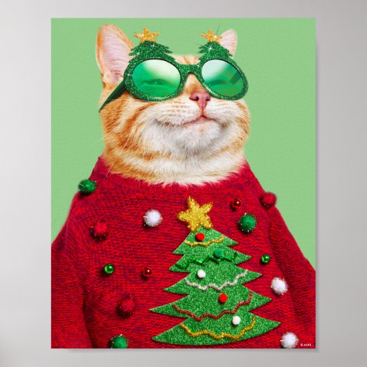 Kat in Ugly kerstSweater Poster (Voorkant)