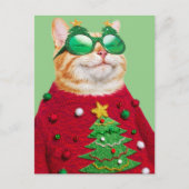Kat in Ugly kerstSweater Uitnodiging Briefkaart (Voorkant)
