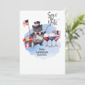 Kat in uitnodiging voor 4 juli save the date Ameri (Staand voorkant)