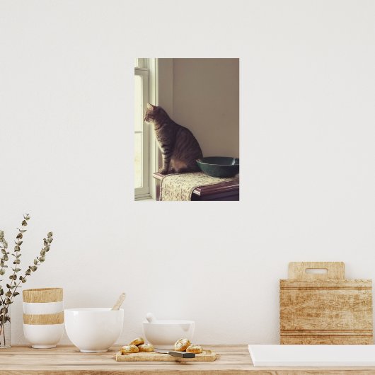 Kat in venster poster (Keuken)