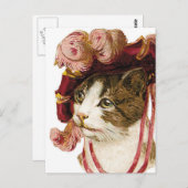 Kat in Victoriaans Pet Briefkaart (Voorkant / Achterkant)