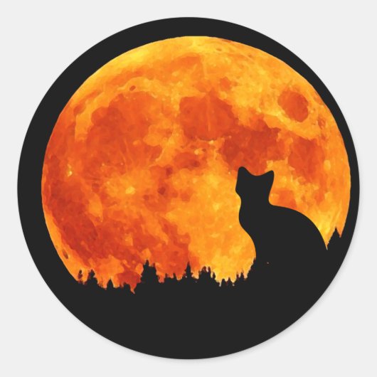 Kat in volledig oranje maan ronde sticker (Voorkant)