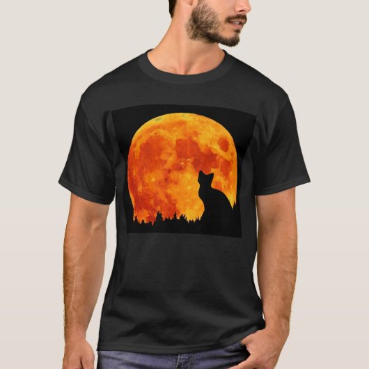 Kat in volledig oranje maan t-shirt (Voorkant)