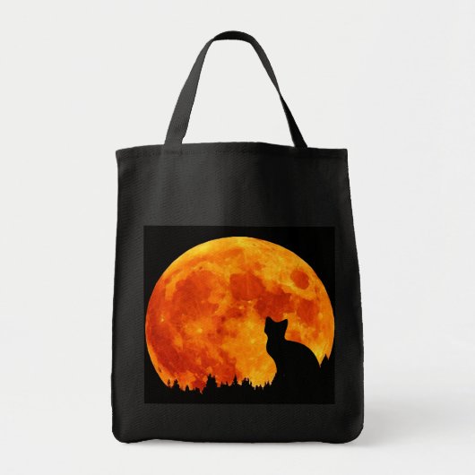Kat in volledig oranje maan tote bag (Voorkant)