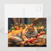 Kat in weelderige fruit en bloem arrangement briefkaart (Voorkant / Achterkant)