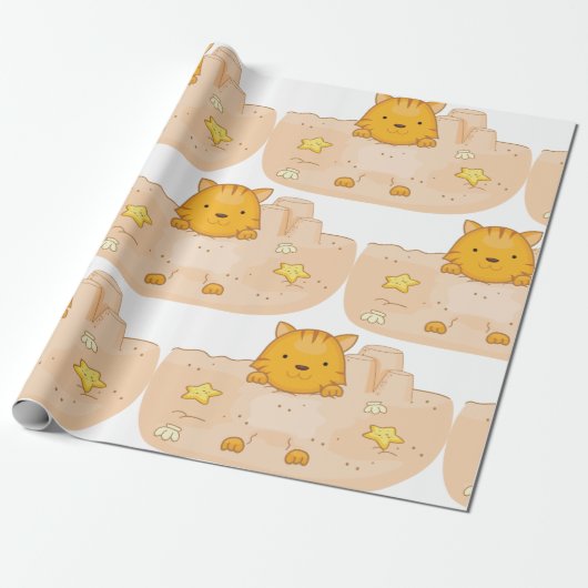 Kat in zand cadeaupapier (Uitgerold)