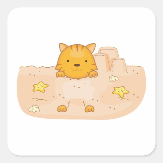 Kat in zand vierkante sticker (Voorkant)