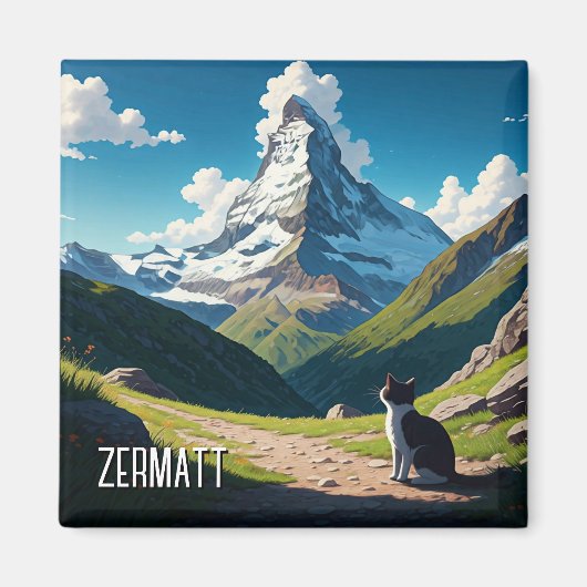 Kat in Zermatt Zwitserland Matterhorn Magneet (Voorkant)
