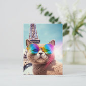 Kat in Zonnebril in Parijs Briefkaart (Staand voorkant)