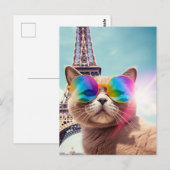 Kat in Zonnebril in Parijs Briefkaart (Voorkant / Achterkant)