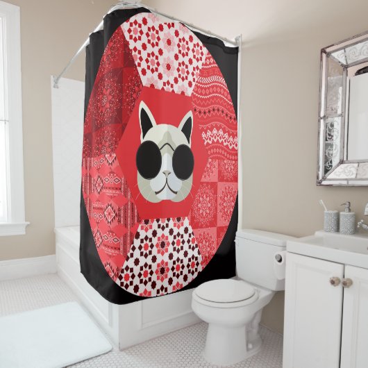 Kat in zonnebrillen douchegordijn (In situ)