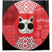 Kat in zonnebrillen douchegordijn (Voorkant)