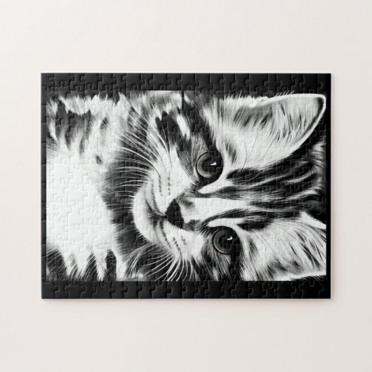 Kat in zwart-wit kat legpuzzel (Horizontaal)