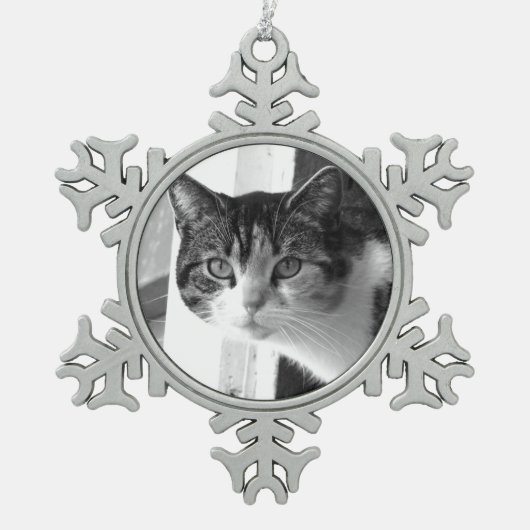 Kat in zwart-wit tin sneeuwvlok ornament (Voorkant)