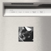 Kat in zwart-wit vierkante magneet (Insitu (Vaatwasser))