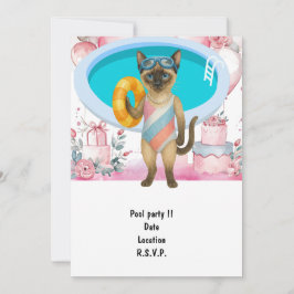 Kat is bij het zwembad voor een zwembadfeest kaart