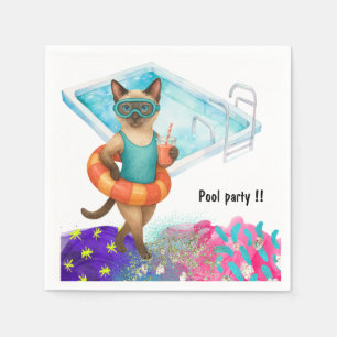 Kat is bij het zwembad voor zwembadfeest servet