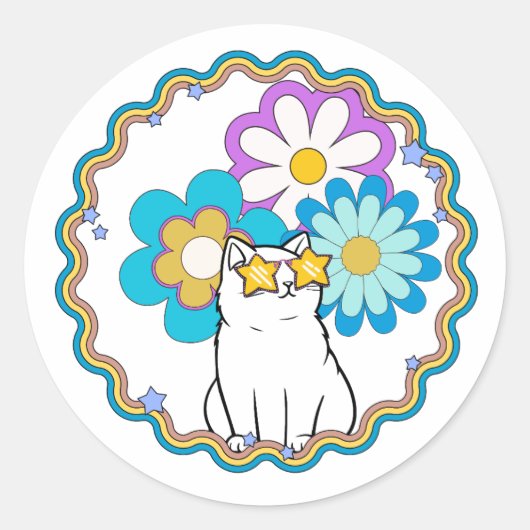 Kat is een ster ronde sticker (Voorkant)