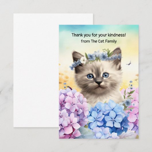 Kat is in bloemenveld bedankkaart (Voorkant / Achterkant)