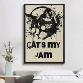 Kat is mijn jam, grappige trendy coole muziek kat poster