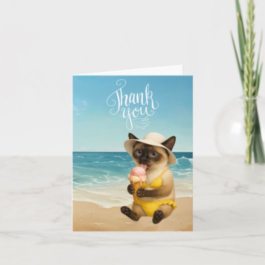 Kat is op het strand bedankkaart (Voorkant)